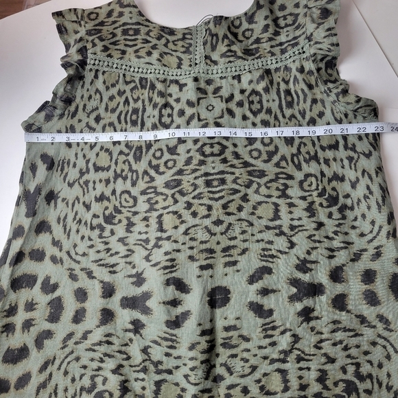 Lungo L'Arno Linen Animal Print Sleeveless Top Ruffle Green 1X NEW - Picture 7 of 9